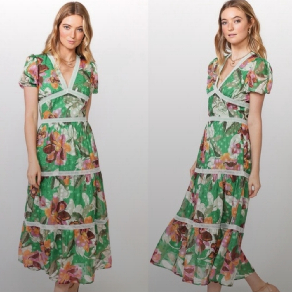 Adelyn Rae LIAN JACQUARD PRINTED MIDI DRESS, EUC, size small